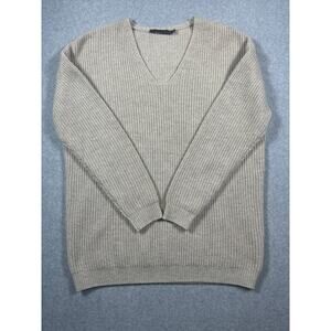Jenni Kayne Pullover Sweater Women's X-Small Tan V-Neck Long Sleeves Tight Knit